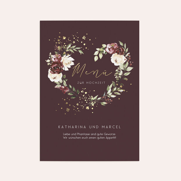 Menükarte Hochzeit - Florales Herz