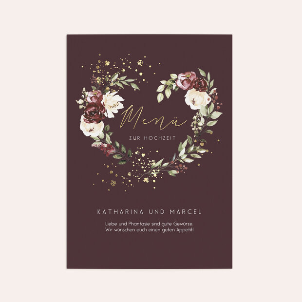 Menükarte Hochzeit - Florales Herz