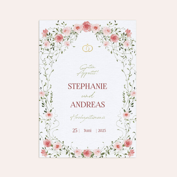 Menükarte Hochzeit - Vorhang aus Rosen