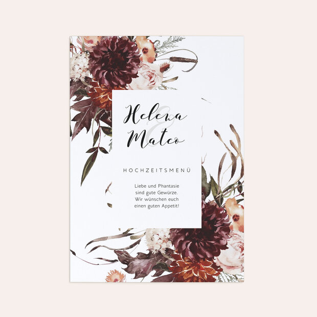 Menükarte Hochzeit - Blütenparadies