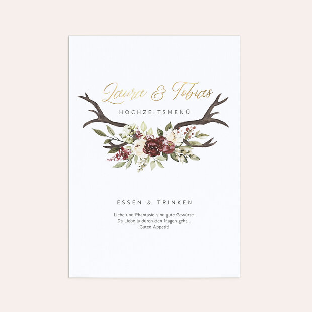 Menükarte Hochzeit - Blüten & Geweih