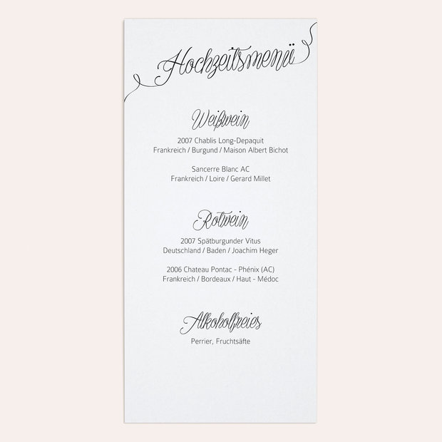 Menükarte Hochzeit - Leichtigkeit