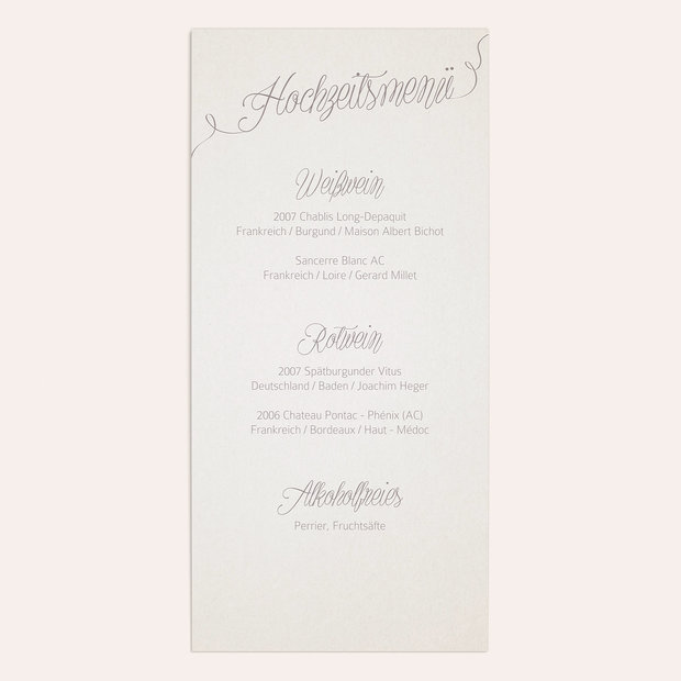 Menükarte Hochzeit - Leichtigkeit