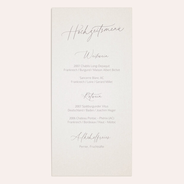 Menükarte Hochzeit - Leichtigkeit