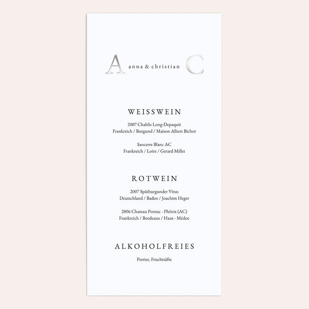 Menükarte Hochzeit - Unsere Initialen