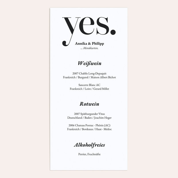 Menükarte Hochzeit - Yes, I will