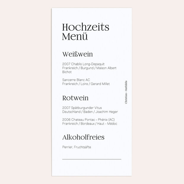 Menükarte Hochzeit - Great letters