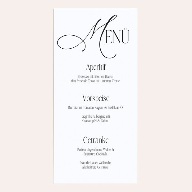 Menükarte Hochzeit - Modern Grace