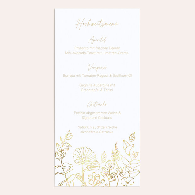 Menükarte Hochzeit - Goldene Wildblumen