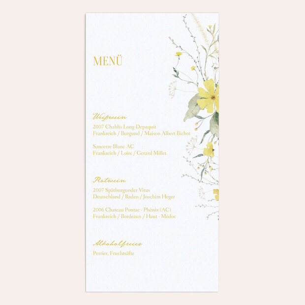 Menükarte Hochzeit - Zart verbunden
