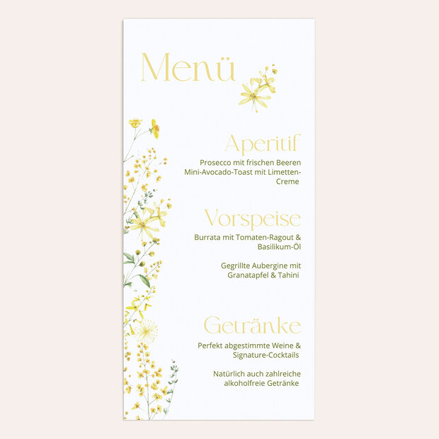 Menükarte Hochzeit - Gelbgoldene Idylle