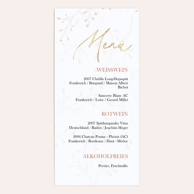 Menükarte Hochzeit - Filigrane Blätterkunst