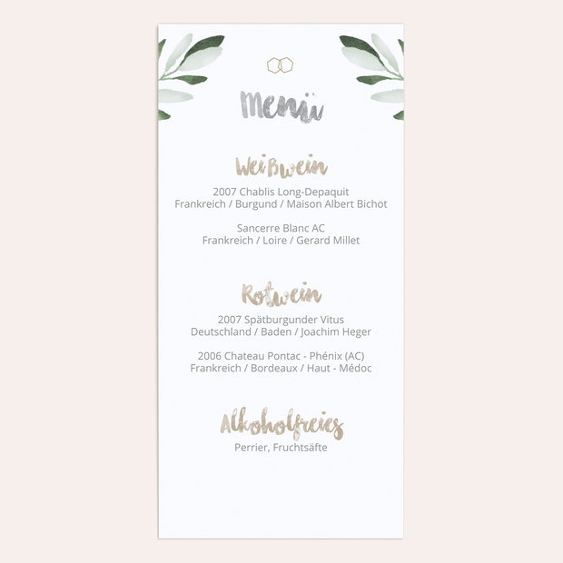 Menükarte Hochzeit - Edles Grün