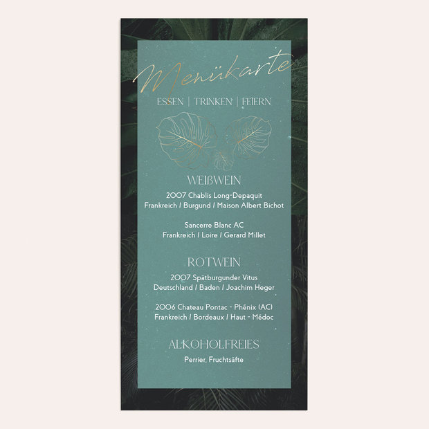 Menükarte Hochzeit - Palmenglück