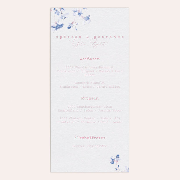 Menükarte Hochzeit - Flower passion