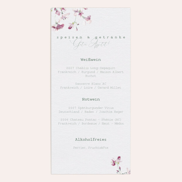 Menükarte Hochzeit - Flower passion