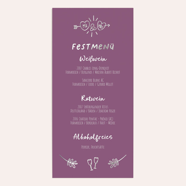 Menükarte Hochzeit - Paarweise
