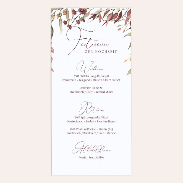 Menükarte Hochzeit - Herbstlicher Traum
