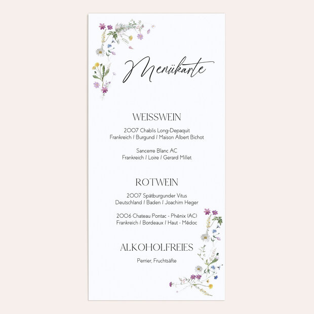 Menükarte Hochzeit - Blumige Vielfalt