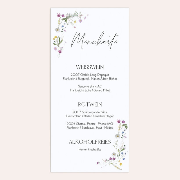 Menükarte Hochzeit - Blumige Vielfalt