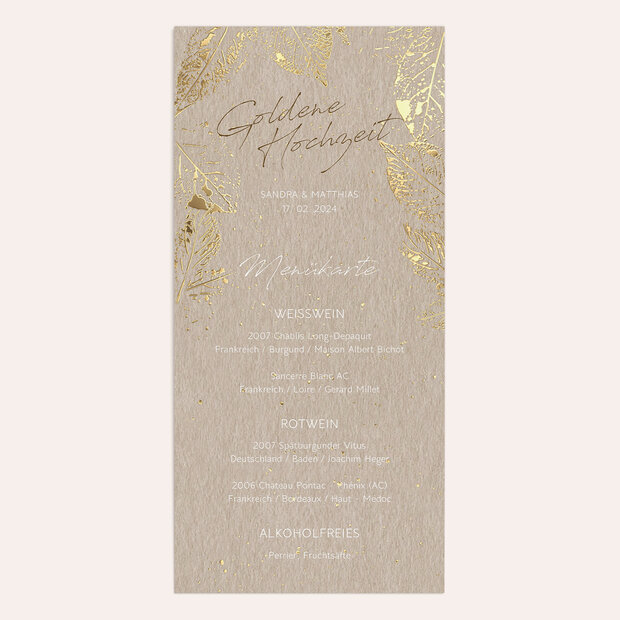 Menükarte Hochzeit - Filigrane Blätter