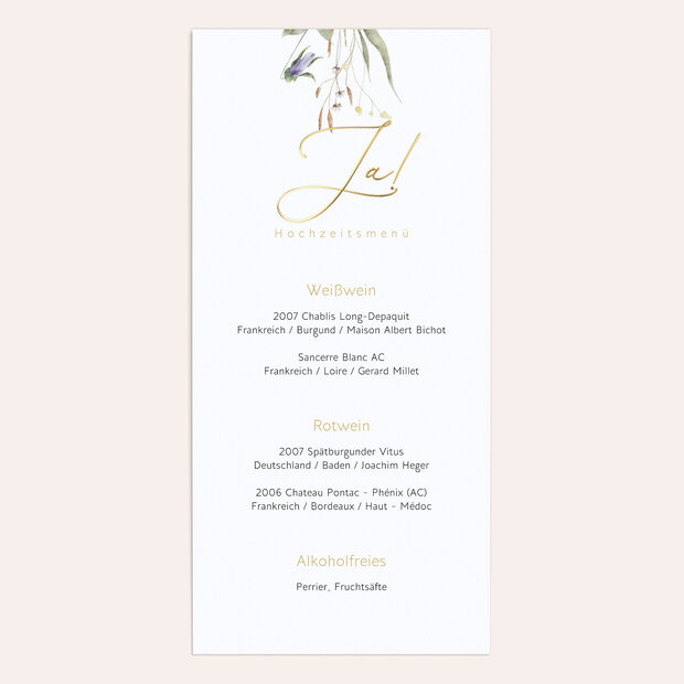 Menükarte Hochzeit - Wildblumenwiese