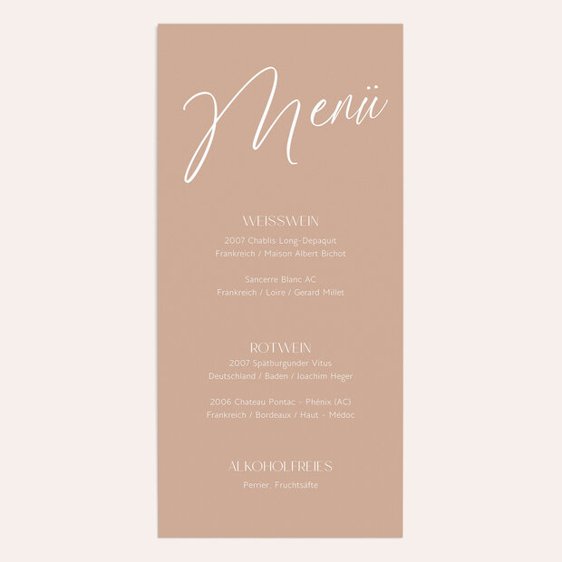 Menükarte Hochzeit - Romantische Verkündigung