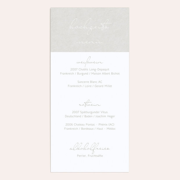 Menükarte Hochzeit - Sinnesrauschen