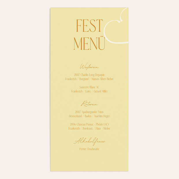 Menükarte Hochzeit - Lemon & Lace