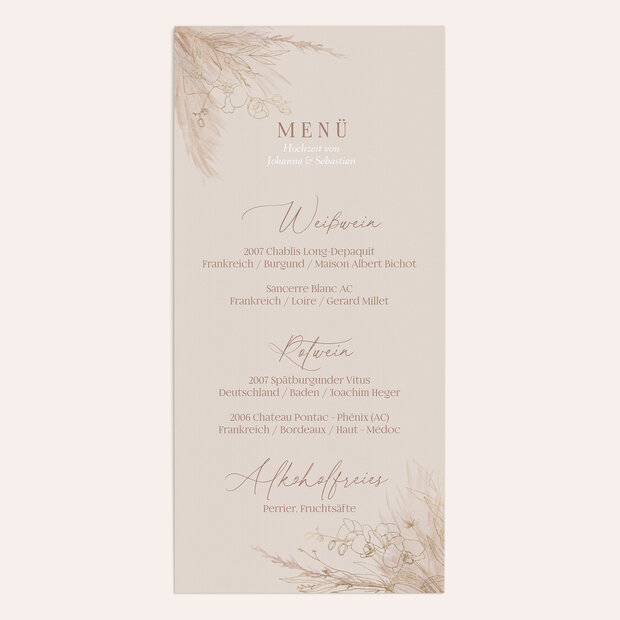 Menükarte Hochzeit - Toffee Boho
