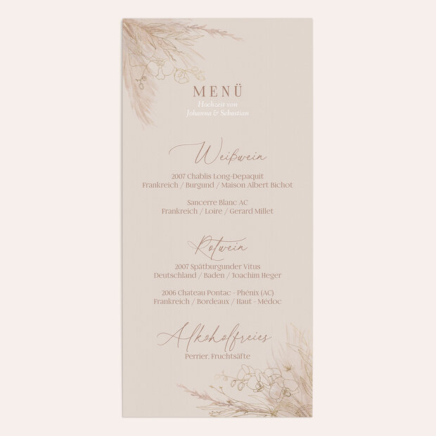 Menükarte Hochzeit - Toffee Boho