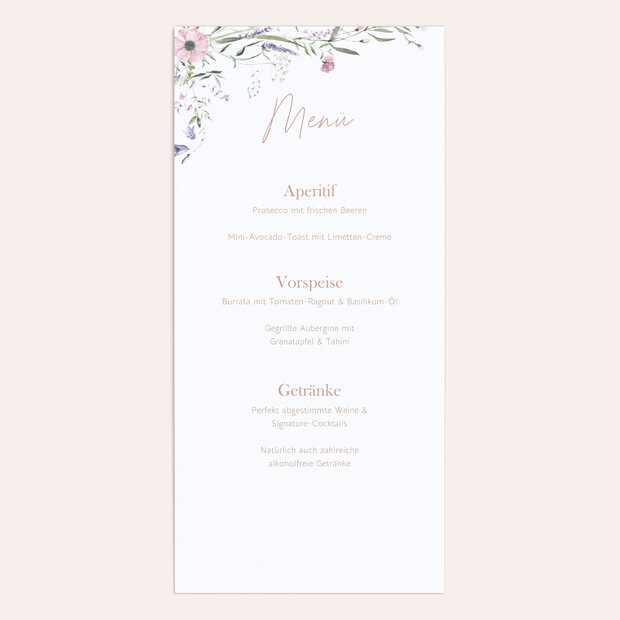 Menükarte Hochzeit - Verheißungsvoller Blütenbogen