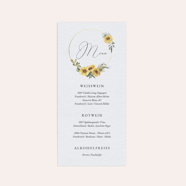 Menükarte Hochzeit - Strahlendes Gelb