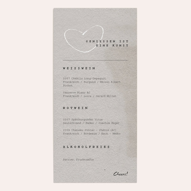 Menükarte Hochzeit - Love Ticket