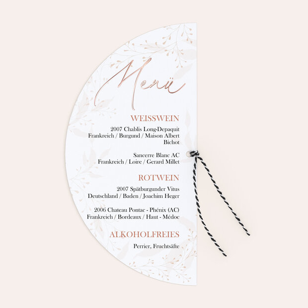 Menükarte Hochzeit - Filigrane Blätterkunst