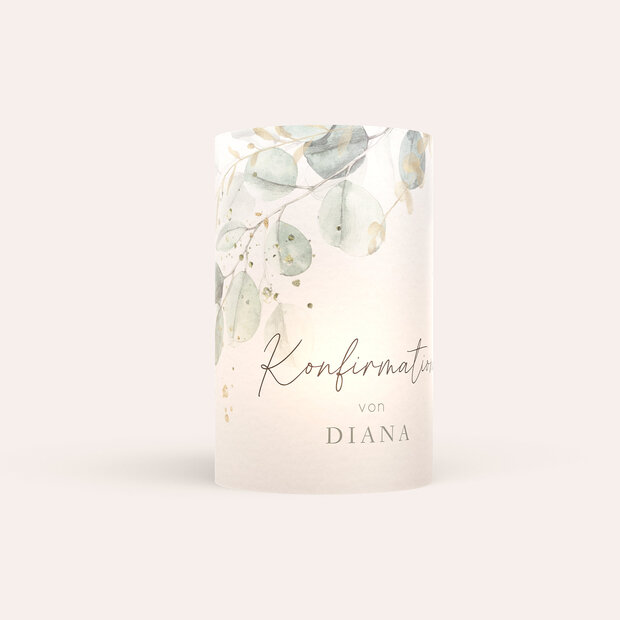Windlicht Konfirmation - Zartgrüne Blätter