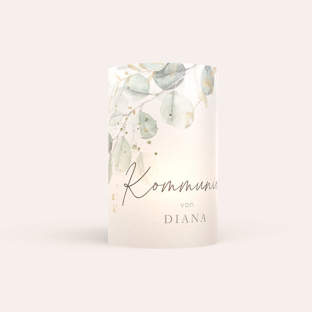 Windlicht Kommunion - Zartgrüne Blätter