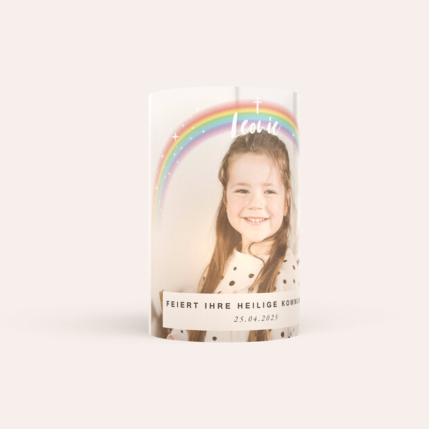 Windlicht Kommunion - Regenbogen-Sternchen