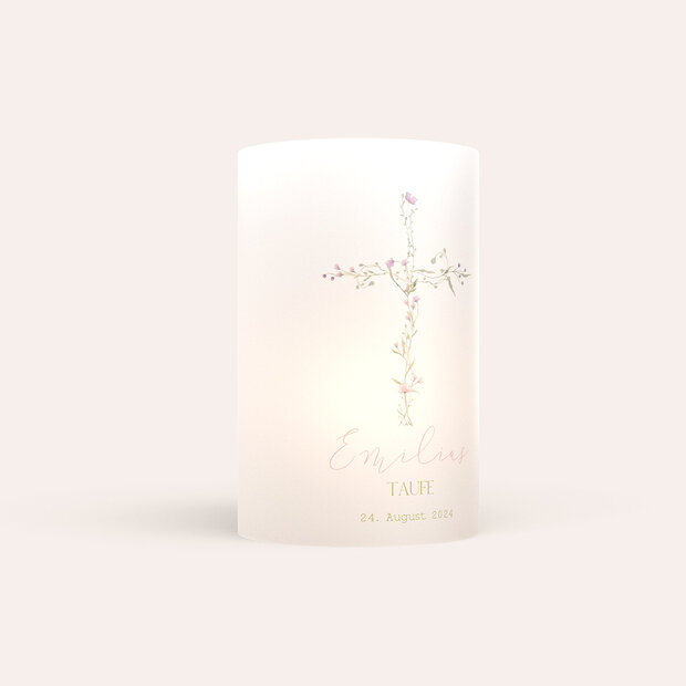 Windlicht Taufe - Cross of Flowers