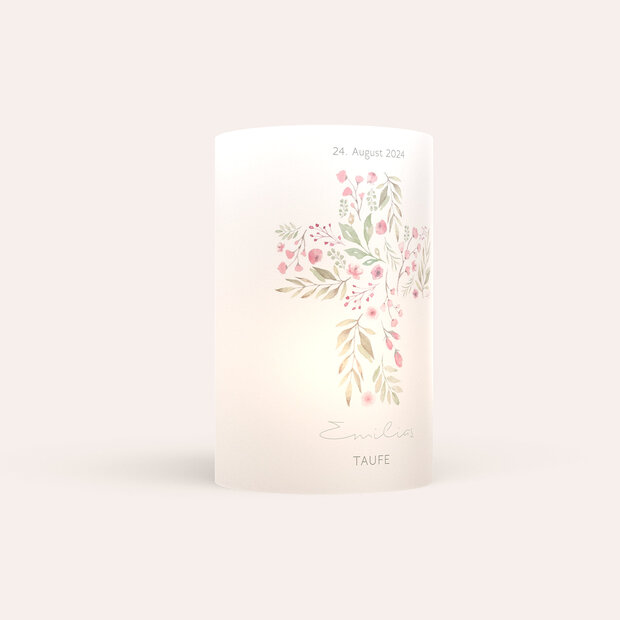 Windlicht Taufe - Pink Buds