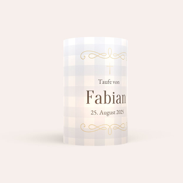 Windlicht Taufe - Sweet Blue Gingham Pattern