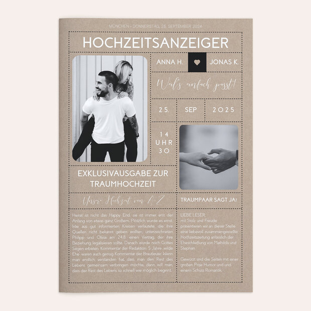 Hochzeitszeitung - Steckbrief Festschrift