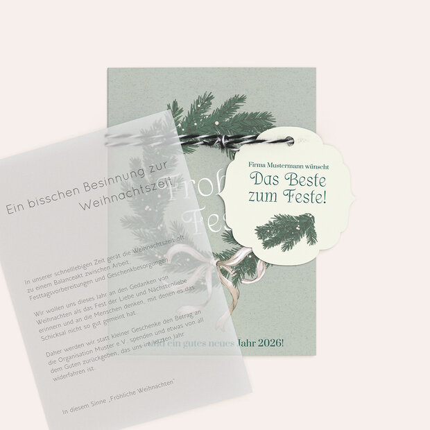 Weihnachtskarten Geschäftlich - Schleifenkranz und Weihnachtsglanz