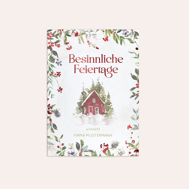 Weihnachtskarten Geschäftlich - Haus im Winterwald