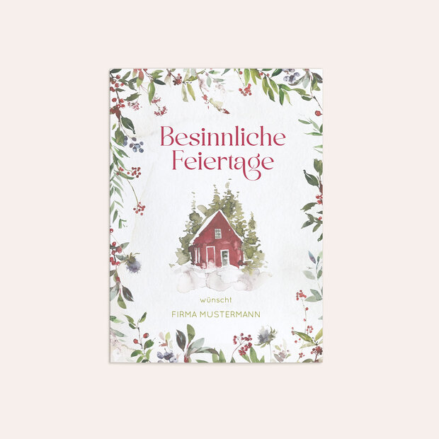 Weihnachtskarten Geschäftlich - Haus im Winterwald
