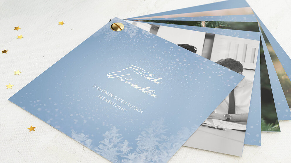 Weihnachtskarten Geschäftlich Weiße Flocken Detail