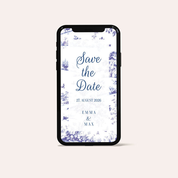 Save the Date - Feines blaues Toile de Jouy