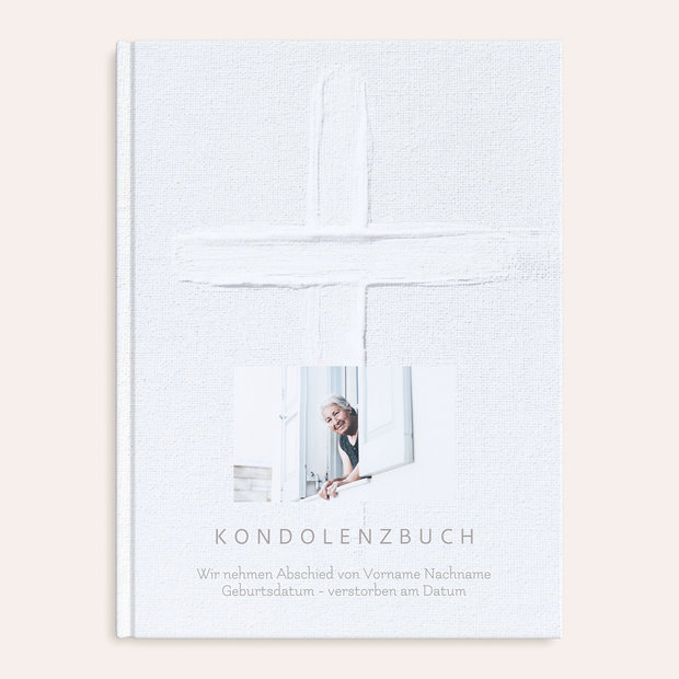 Kondolenzbuch - Schlichtes weißes Kreuz