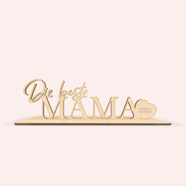 Geschenke zum Muttertag - Holz-Schriftzug mit Halterung “Beste Mama”