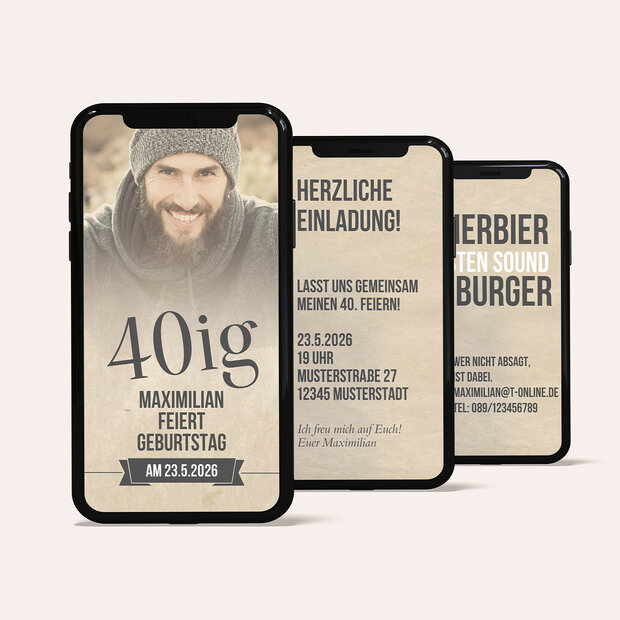 Einladungskarten 40 Geburtstag - Retrofeier 40